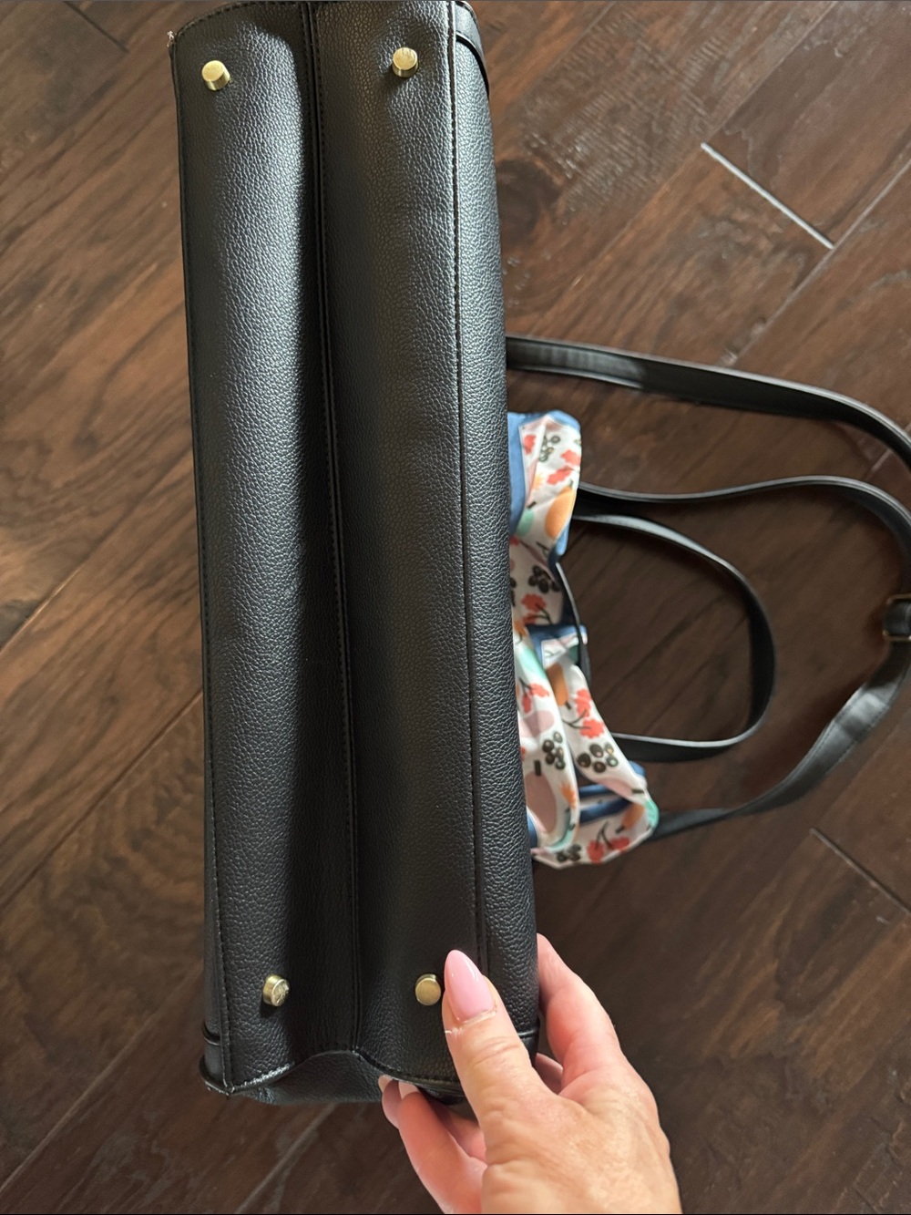 Black Structured Laptop Tote with Floral Accent Scarf - Picture 6 of 8
